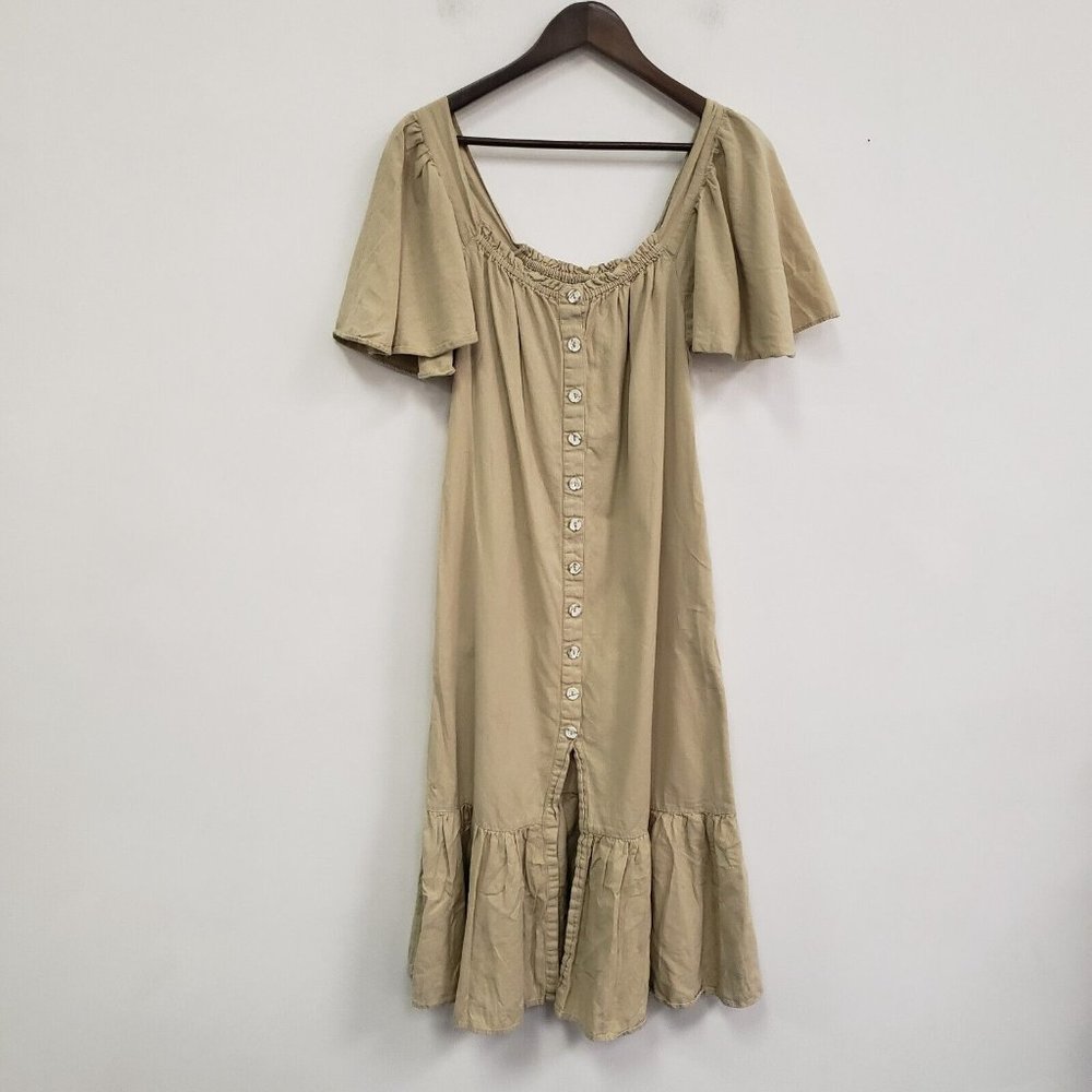 Free People Womens Sweet Sunday Ruffle Midi Dress Size S Linen Blend Button Boho